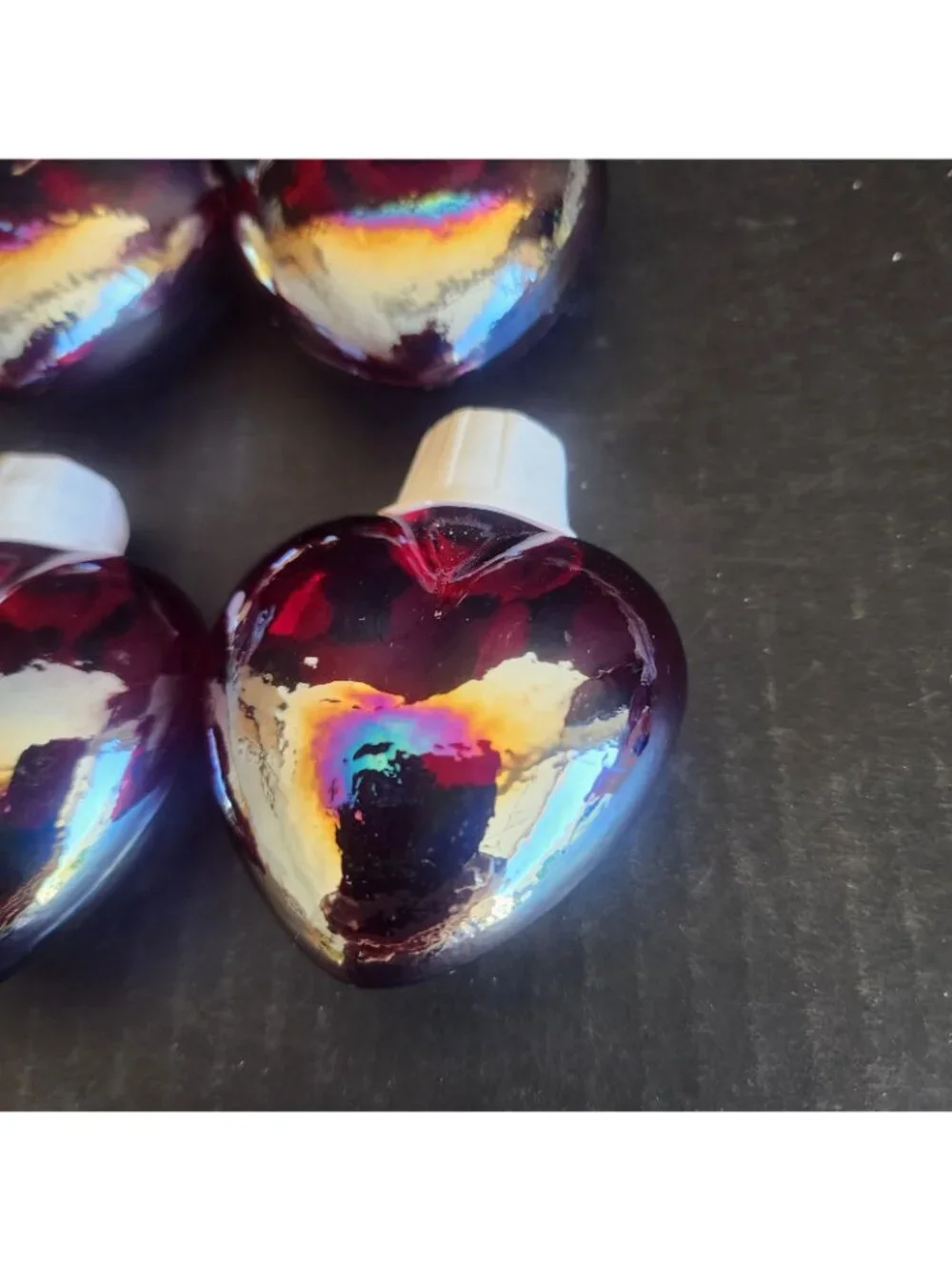 Vintage Iridescent Blown Glass Heart String Light Covers - Set of 9 - Ruby Red